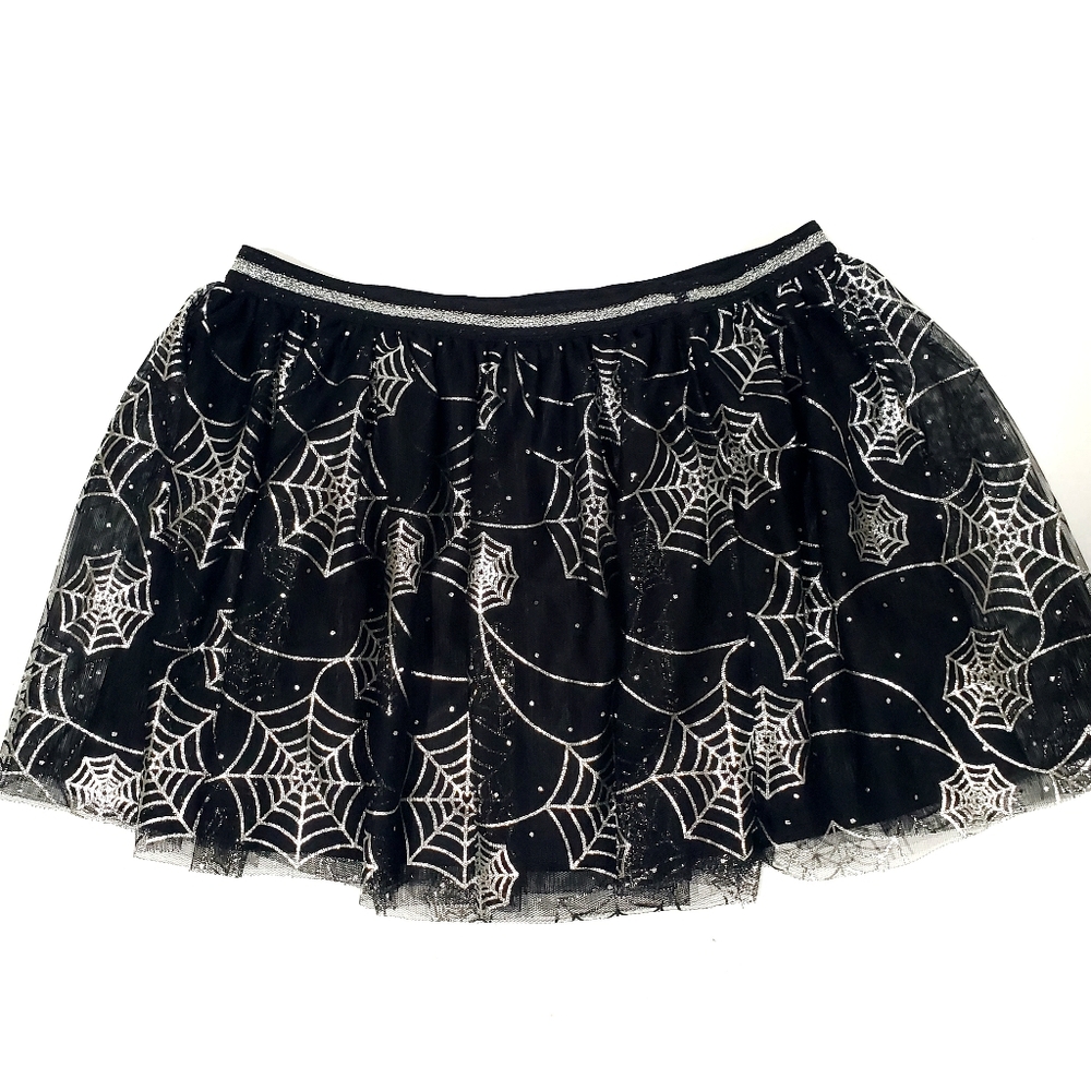 Celebrate Halloween Black Tulle Skirt w/Silver Spider Webs Sz XXL/2XG (18) NWOT